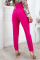 Rose Red Casual Work Solid Patchwork High Waist Pencil Solid Color Bottoms