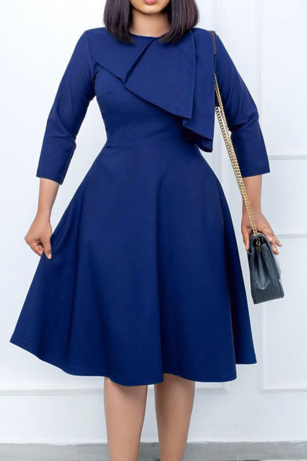 Deep Blue Casual Work Solid Patchwork Dresses