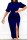 Deep Blue Elegant Solid Patchwork Slit Half A Turtleneck One Step Skirt Dresses