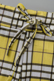 Khaki Casual Print Patchwork Spaghetti Strap Sleeveless Two Pieces