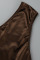 Brown Sexy Solid Patchwork Fold Asymmetrical Oblique Collar Irregular Dress Plus Size Dresses