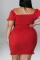 Red Sexy Solid Patchwork Square Collar Pencil Skirt Plus Size Dresses