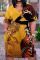 Mustard Yellow Casual Street Print Patchwork V Neck Straight Dresses