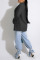 Black Casual Work Solid Patchwork Buttons Turn-back Collar Outerwear