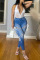 Blue Casual Street Solid Bandage Hollowed Out Patchwork High Waist Denim Jeans