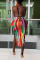 Red Sexy Print Hollowed Out Patchwork Slit Spaghetti Strap One Step Skirt Dresses