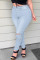 Deep Blue Casual Street Solid Hollowed Out Patchwork Chains High Waist Denim Jeans