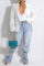 Cyan Casual Work Solid Patchwork Buttons Turn-back Collar Outerwear