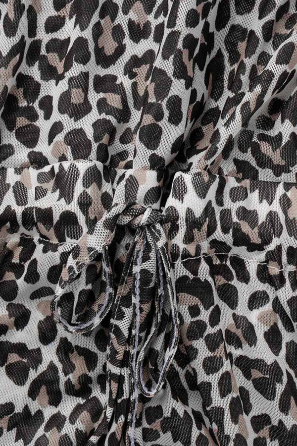 Wholesale Grey Casual Print Leopard Patchwork V Neck Straight Plus Size ...