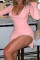 Pink Fashion Sexy Solid Patchwork Slit U Neck Long Sleeve Dresses
