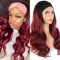 Burgundy Fashion Casual Gradual Change Patchwork Wigs (Without Headscarf)
