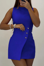Blue Fashion Casual Solid Patchwork O Neck Sleeveless Dress