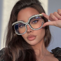Black Fashion Casual Patchwork Rhinestone Sunglasses