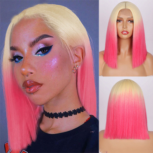 Pink Fashion Casual Gradual Change Patchwork Wigs