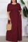 Army Green Casual Solid Patchwork O Neck Straight Plus Size Dresses