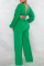 Green Fashion Casual Solid Patchwork V Neck Long Sleeve Two Pieces