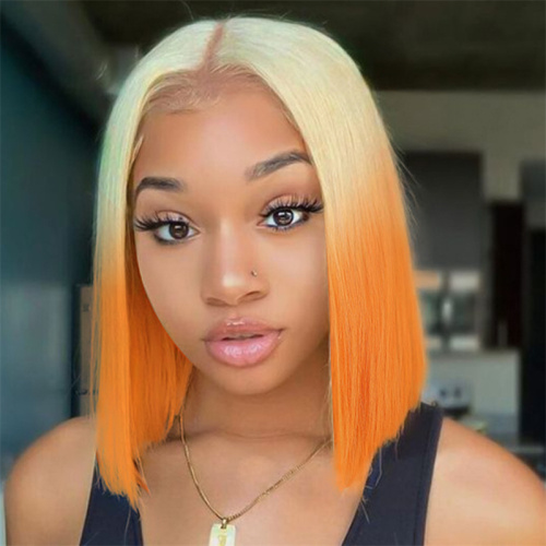 Orange Fashion Casual Gradual Change Patchwork Wigs