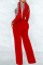Rose Red Fashion Sexy Patchwork Tie Dye See-through Half A Turtleneck Regular Jumpsuits