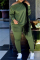 Army Green Fashion Casual Solid Basic Oblique Collar Long Sleeve Two Pieces