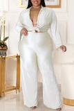 White Sexy Solid Patchwork Turndown Collar Plus Size Three Pieces