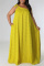 Yellow Fashion Sexy Plus Size Print Bandage Backless Oblique Collar Sleeveless Dress