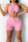 Pink Sexy Sportswear Solid Patchwork Draw String Fold O Neck Sleeveless Two Pieces