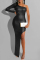 Black Fashion Sexy Solid Backless Slit Oblique Collar Long Sleeve Dresses