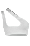 White Fashion Sexy Solid Asymmetrical One Shoulder Tops