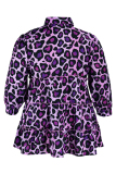 Purple Fashion Casual Print Patchwork Turndown Collar A Line Plus Size Dresses