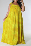 Yellow Fashion Sexy Plus Size Print Bandage Backless Oblique Collar Sleeveless Dress