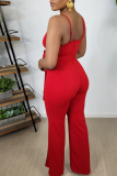 Red Fashion Solid Patchwork Spaghetti Strap Straight Jumpsuits