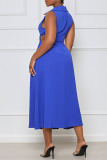 Blue Sexy Solid Hollowed Out Patchwork V Neck A Line Dresses