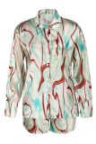Fluorescent Green Casual Print Patchwork Buckle Turndown Collar Long Sleeve Two Pieces