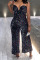 Black Sexy Solid Sequins Patchwork Strapless Straight Jumpsuits