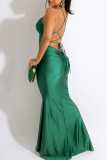 Green Fashion Sexy Solid Bandage Backless Spaghetti Strap Long Dress