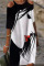 Black British Style Print Patchwork O Neck Straight Dresses