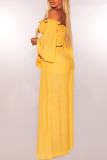 Yellow Sexy Casual Solid Patchwork Backless Off the Shoulder Long Sleeve Two Pieces