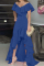 Blue Fashion Casual Solid Patchwork V Neck Evening Dress
