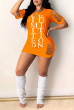 Tangerine Casual Street Print Hollowed Out Patchwork O Neck T-shirt Dress Dresses
