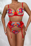 Red Fashion Sexy Patchwork Embroidery Patchwork See-through Lingerie