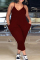 Burgundy Fashion Sexy Solid Backless V Neck Plus Size Jumpsuits