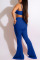 Blue Sexy Solid Patchwork Slit Spaghetti Strap Sleeveless Two Pieces