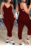 Black Fashion Sexy Solid Backless V Neck Plus Size Jumpsuits