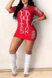 Red Casual Street Print Hollowed Out Patchwork O Neck T-shirt Dress Dresses