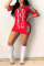 Red Casual Street Print Hollowed Out Patchwork O Neck T-shirt Dress Dresses