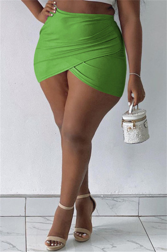Green Fashion Casual Solid Patchwork Regular High Waist Skirt