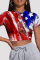 Red Blue Fashion Casual Print Patchwork O Neck T-Shirts