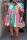 Pink Green Casual Print Patchwork Buckle Turndown Collar Shirt Dress Plus Size Dresses