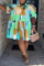 Purple Yellow Casual Print Patchwork Buckle Turndown Collar Shirt Dress Plus Size Dresses