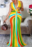 Multicolor Fashion Sexy Print Patchwork V Neck Sleeveless Dress
